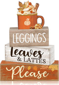 Lineshading 4 Pcs Fall Coffee Table Decor Fall Decoration for Home Wooden Stacked Block with Pumpkin Latte Topper Rustic Thanksgiving Tiered Tray Decor for Harvest Party Home Kitchen Coffee Bar Shelf