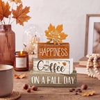 Lineshading 4 Pcs Fall Decoration for Home Wooden Maple Leaf Thanksgiving Table Centerpiece Thanksgiving Tiered Tray Decor Rustic Decorative Maple Leaf Block Signs Farmhouse Autumn Decor for Kitchen