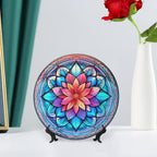 Decorative Plates, Mandala Flower Glass Painting Ceramic Dinner Plate Home Wobble-Plate with Display Stand, Wall Hanging Decor for Dining Room Kitchen Household 7 Inch, Gifts for Family Friends