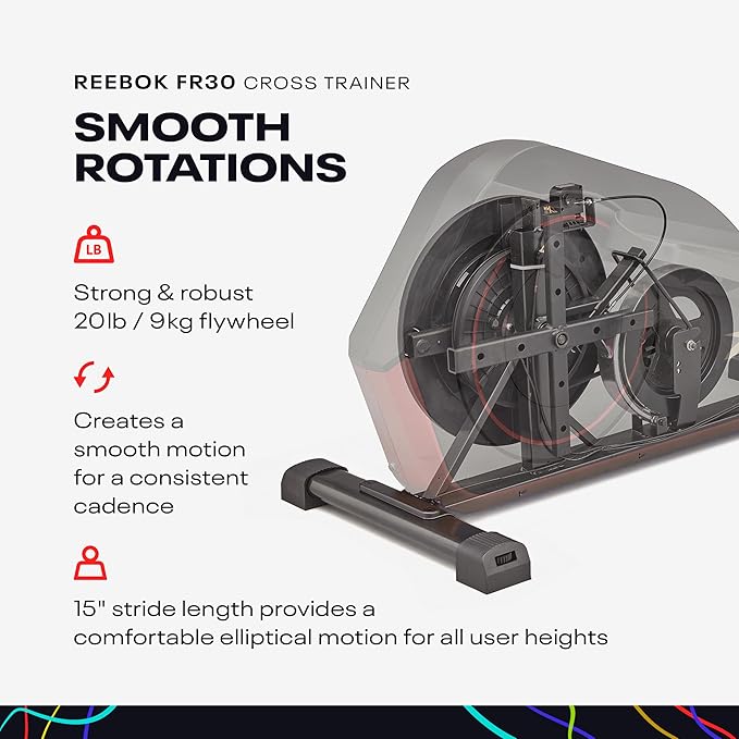 Reebok FR20 Home Elliptical Cross Trainer, Black, Cardio Exercise, 8 Resistance Levels, 264 lb. Capacity, Plus 60 Day Free Kinomap Membership