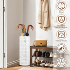 Metal Umbrella Stand - Round Storage Rack and Freestanding Organizer Bin for Home, Office, Hotel Entryway - 5.916.5" (White)