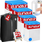 25 Pack Vacuum Storage Bags for Clothing Travel Vacuum Seal Bags With Wireless Pump IP67 Waterproof Reusable Vacuum Compression Bags for Clothing Luggage (1Travel Bag +6Small+6Middle+6Large+6Jumbo)