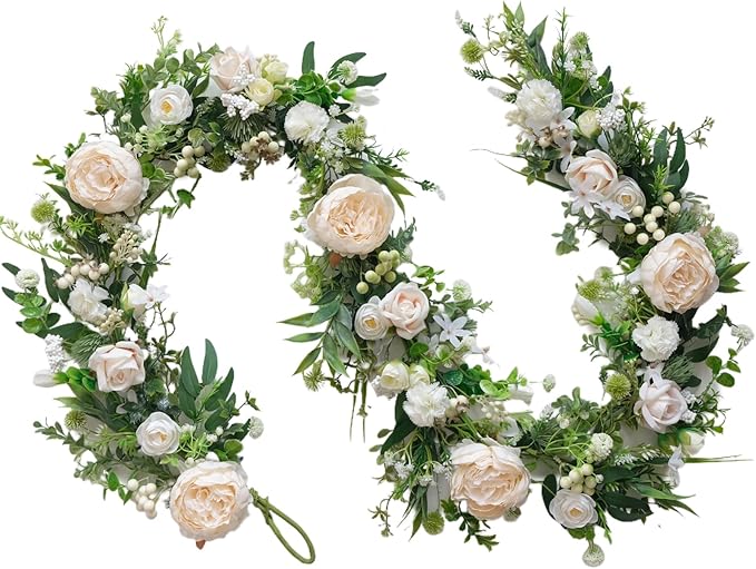 idyllic 6ft Spring White Peony Climbing Vine Decoration Artificial Floral Garland for Front Door Window Porch Mantel Staircase Table Runner Wedding Indoor Outdoor Home Decor