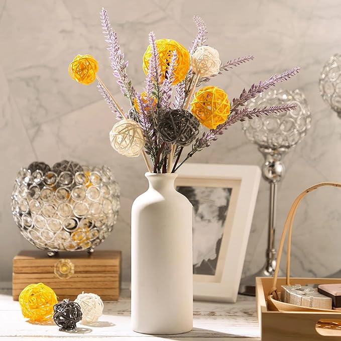 Patelai 36 Pcs Wicker Rattan Balls Decorative Balls for Vase Centerpiece Bowls Orbs Filler for Home Decor,4 Sizes(Yellow, Gray, White,2.4'',2'',1.6'',1.2'')