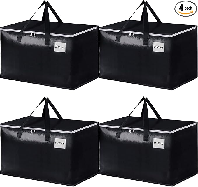 Extra Large Moving Boxes-Moving Bags with Zipper, Carrying Handles and Tag Pocket-Moving Supplies for Space Saving-Totes for Storage - for moving, Storage, Camping and Travel 125L-4 Pack