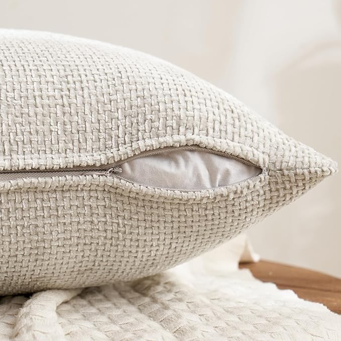 MIULEE Pack of 4 Couch Throw Pillow Covers 20x20 Inch Cream Soft Decorative Chenille Pillow Covers Farmhouse Accent Cushion Covers for Boho Spring Home Decor Sofa Bedroom Living Room