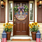 250th Anniversary Patriotic Wreath for Front Door, 250 Years of Freedom Wooden Door Sign, 4th of July Decorations Outdoor & Memorial Day Decor for Home (Color-Freedom2)