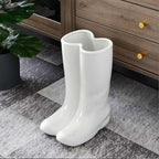 Modern White Ceramic Rain Boot Umbrella Stand Indoor,Entryway Decorative Cane Holder,Flower Vase Umbrella Holder for Living Room Hallway Office