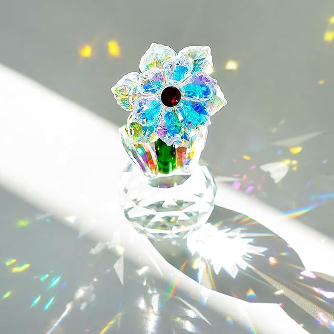 Crystal Sunflower Figurine Handcrafted Glass Flowers Collectible Small Sunflower Paperweight Table Decoration for Home Decor(3.7 * 1.8inch)