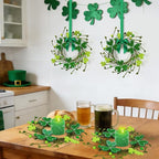 6 PCS Mini St. Patrick's Day Felt Shamrocks Wreath for Front Door St. Patrick's Day Kitchen Cabinet Wreaths Decorations with Ribbon Small Spring Green Irish Clover Berry Wreath for Porch Wall Window