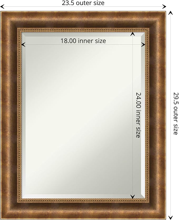 Amanti Art Bronze Wall Mirror 29x23 Manhattan Bronze Rectangle Bathroom Mirror for Wall Decor Living Room, Medium Traditional Wood Frame, Hangs Horizonally and Vertically, Bathroom Decor, Beveled Edge