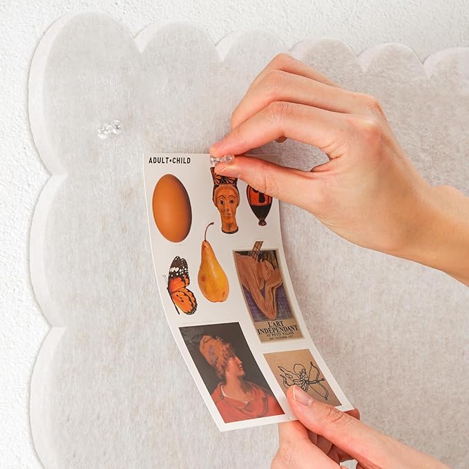 Lightomorrow Scalloped Bulletin Board, 24 x 18 Inches Felt Pin Board - Decorative Cork Alternative for Wall, Foldable Picture Self-Adhesive Vision Prayer Board with 20 Pushpins - Oatmeal