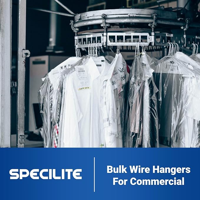 SPECILITE Wire Metal Clothes Hangers Bulk 150 Pack for Standard Size Suits, Coats, Shirts, Pants, Skirts, Space Saving, Non Slip,16 Inch 12 Gauge Ultra Thin, White