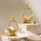 Sparkling Gold Reading Women Statue Set, Thinker Sculptures, Abstract Art Ornament, Modern Aesthetic Figurine Decoration for Home Living Room Bedroom Office Shelf Table Desk Bookshelf Decor