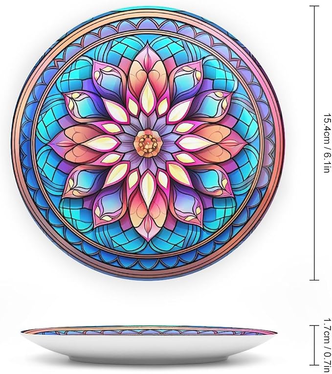 Morocco Floral Watercolor Stained Glass Print Decorative Plates Home Decor Ceramic Plates, Dinner Plates Display for Kitchen, Hallway Console Side Table, Presents for Family Friends, 6 Inch
