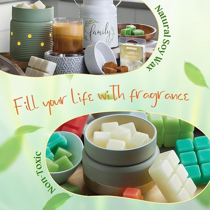 ARVIDSSON Spring Scented Wax Melts, Natural Soy Wax Cubes for Wax Warmer, Strong Scent Fragrance Wax Tarts, Candle Melts Gift Set - After Rain, Fresh Cut Grass, Ocean Breeze, Gardenia and More