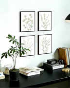 Drsoum Botanical Plant Framed Wall Art Boho Wall Decor for Bathroom Sage Green Eucalyptus Leaf Prints Minimalist Aesthetic Ready to Hang Set of 4, 8x10 in (Black Framed)