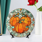 Stained Glass Watercolor Pumpkin Decorative Plates Home Decor Ceramic Plates, Fall Season Dinner Plates Display for Living Room, Kitchen, Hallway Console Side Table, Thanksgiving Gifts, 10 Inch