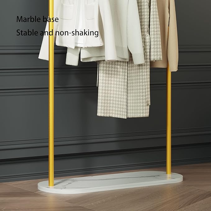 Gold Clothing Rack with Marble Base,Modern Metal Garment Rack for Bedroom,Entryway & Boutique Display,Sturdy Open Closet Clothes Rack for Hanging Clothes,Coat Rack freestanding Heavy Duty