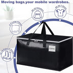 StorageRight Heavy Duty Moving Boxes-Moving Bags with Zipper, Reinforced Handles and Tag Pocket-Collapsible Moving Supplies-Totes for Storage Great for moving, Storage and Travel 93L(Black-8 Pack)