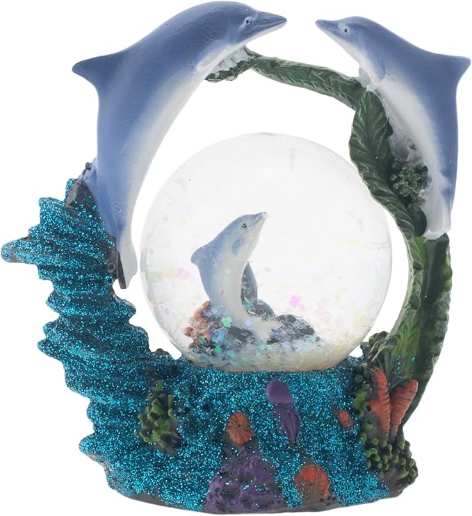 Elanze Designs Swimming Dolphin Family Magical Whimsical Tabletop Dresser Nightstand Figurine Miniature 45MM Sturdy Polyresin Glitter Water Snow Globe Decoration
