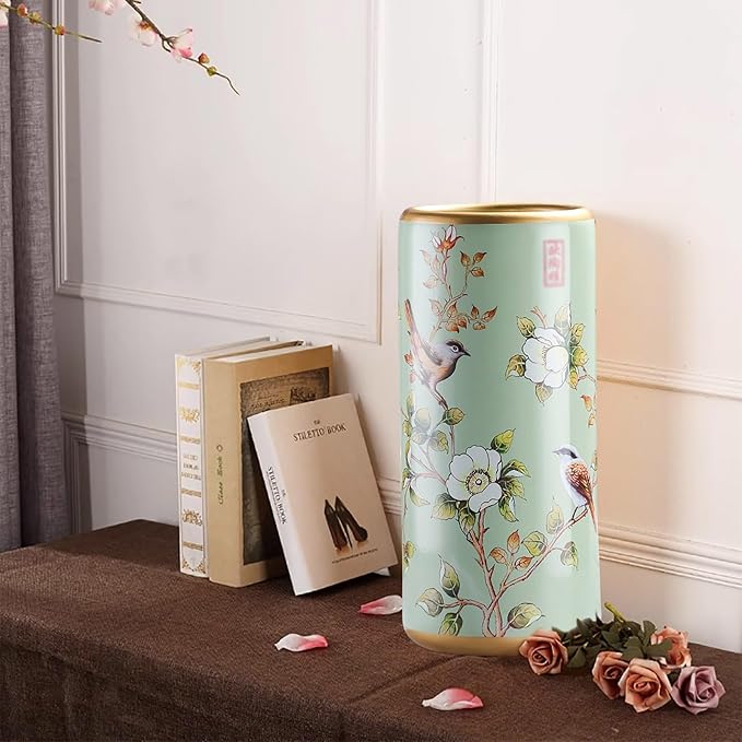Ceramic Umbrella Stand Living Room Floor-Standing Freestanding Cane Chinese Umbrella Stand Multifunctional Painted Porcelain Vintage Ceramics Flower Vases for Home Office Entrance Indoor(B)