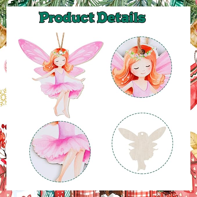 Cheereveal 24pcs Wooden Hanging Ornaments for Christmas Tree, Colorful Fairy Pendant Embellishments DIY Crafts for Door Wall Room Decor, Wood Decorations Supplies