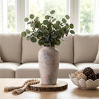 Rustic Distressed Ceramic Threaded Vase, 11" H Handmade Wabi Sabi Decor Vase (Antique Terracotta with Lime White & Distressed Black Patches) for Living Room Table Centerpieces, Entryway & Fireplace