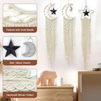 Macrame Moon Star Dream Catcher Decor for Girl, Boho Crescent Dreamcatcher Bohemian Wall Hanging Dream Catcher with Star Pendant for Home Bedroom Craft Decoration(3pcs)