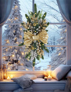 IPOPU 4PCS 24in Gold Christmas Swags Cordless Prelit Teardrop Swag, Christmas Stairs Decorations Light up Christmas Swag Wreath for Stair Window Wall Home Decor (Gold)