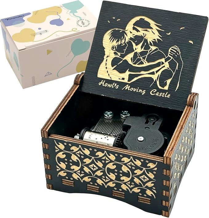 Pursuestar HowlMoving Castle-Merry Go Round of Life Wind Up Music Box, Vintage Engraved Wood Mechanism Musical Gifts for Birthday Valentine's Day Christmas Thanksgiving