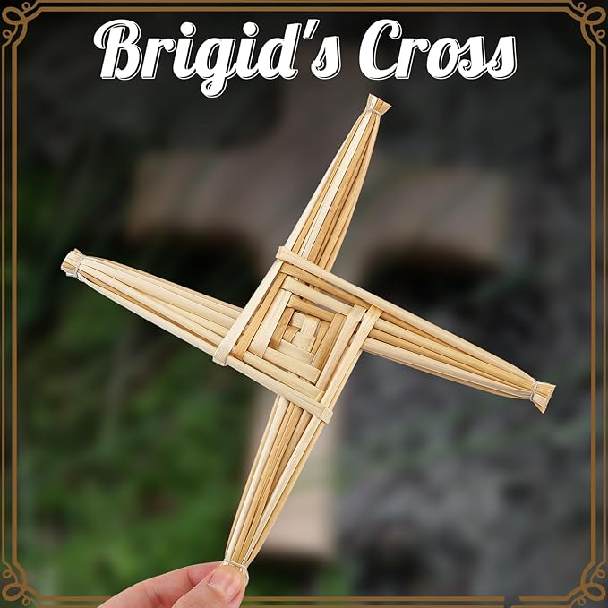 Bucherry St. Brigid's Wall Cross Decor Irish Gift Cross with History Card for Irish Blessing Gift for Celtic Imbolc Decor(Classic Style,8 in,Straw Color)