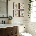 Framed Botanical Wall Art for Bathroom, 4 Piece Vintage Floral Canvas Painting Prints Artwork Farmhouse Wall Decor, Rustic Flower Butterfly Pictures for Bedroom Kitchen Hallway Home Decor, 8x10 Inch