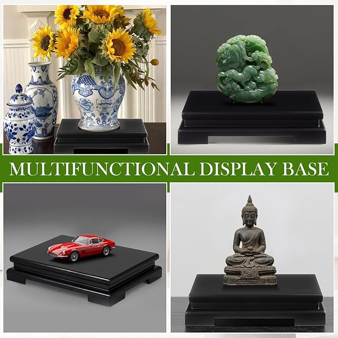 Chunful 2 Pcs Rectangle Wooden Display Stand Wood Vase Display Base Black Pedestal Stand Rectangle Vase Riser for Vases Teapot Trophy Collectibles Aquarium Lamp Home Decoration(10.2 x 8.9 x 1.8 Inch)