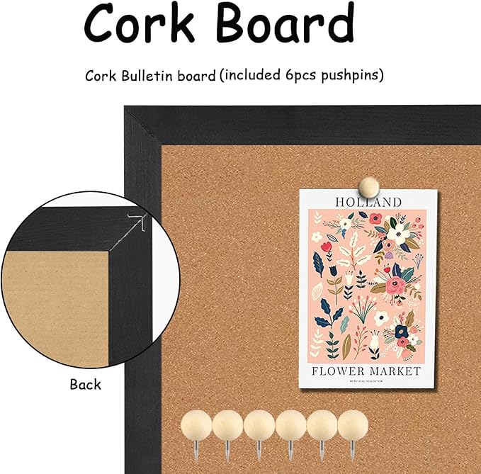 TORASO Cork Board Bulletin Board, Corkboard for Walls with Black Frame, Large Wall Mounted Cork Board with Installation Kit,11.8" x 35.4" Pin Tackboard for Home,Office, School (RMB-BK-3090)