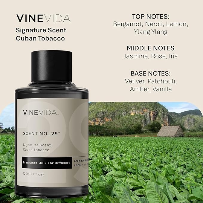 VINEVIDA [4 Fl Oz] Cuban Tobacco Fragrance Oil for Cold Air Diffusers, Essential Oils for Diffuser Oil Refill & Air Freshener Room Spray