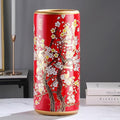 Luxurious Red Ceramic Umbrella Stand, Floor Standing Cane Holder Placed Multi-Functional Painted Porcelain Chinese Umbrella Holder Handmade Appliques Umbrella Stand, for Hotel Office Home Entrance