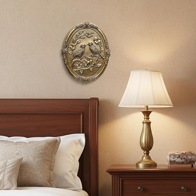 Vintage Bird Wall Sculpture,Antique Wall Decor,Retro Art Birds Sculpture,Hand Painted Wall Decoration with Embossed Couple Birds Design,Vintage Wall Decor for Living Room Bedroom Dining Room Hallway, Mothers Day Gifts