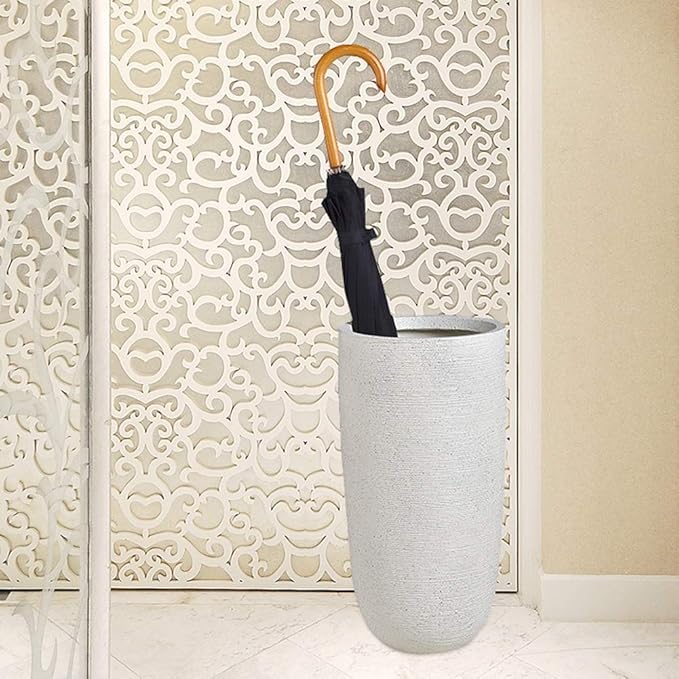 Umbrella Stand,Porcelain for Patio Entryway, Home Office Ceramic Umbrella Rack Cane Holder, Round Umbrella Bucket Outdoor Indoor (White)