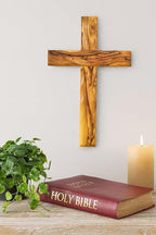 Zuluf Wall Hanging Olive Wood Cross | Hand Carved Cross | Olivewood Christian Wall Cross With Holy Land Certificate | Ideal Gift for Home Decoration, Weddings and Home Office 20cm / 7.8" CRS051