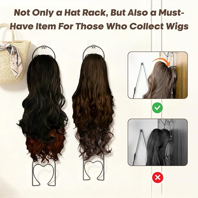 LINFIDITE 10 Pack Hat Rack for wall hat organizer for baseball caps Over Door cap hat hook storage holder hanger display Closet wig stand storage w Hanging Hook Black