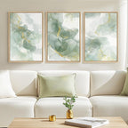 Framed Sage Green Abstract Wall Art, 3 Piece Modern Canvas Prints Paintings Artwork for Walls, Minimalist Green and Gold Abstract Art Pictures for Bedroom Living Room Dining Room Wall Decor 16x24 In