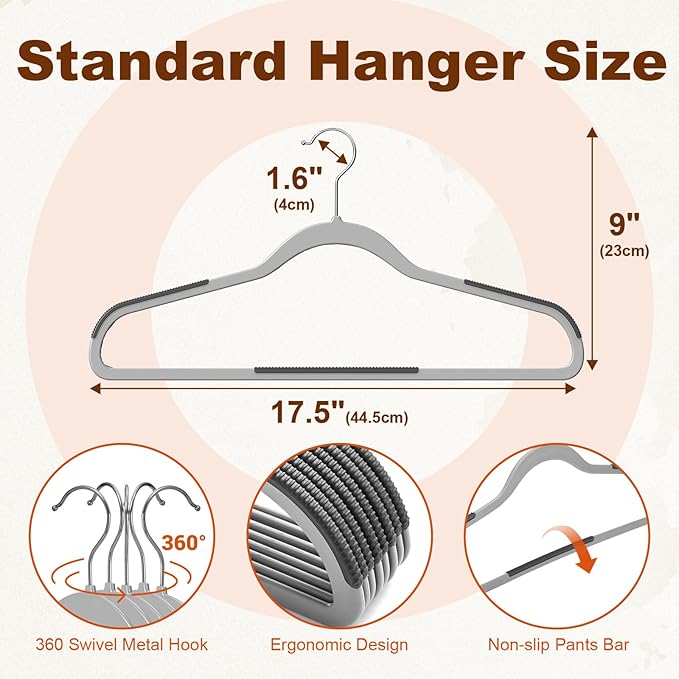 HOUSE DAY Heavy Duty Plastic Hangers 30 Pack, Non Slip Clothes Hangers with Rubber Pads and 360° Hook - Thin 0.2 Inch, Space Saving Coat Hanger Grey, Closet Organizer for Shirt, Pants, Suit, Skirt