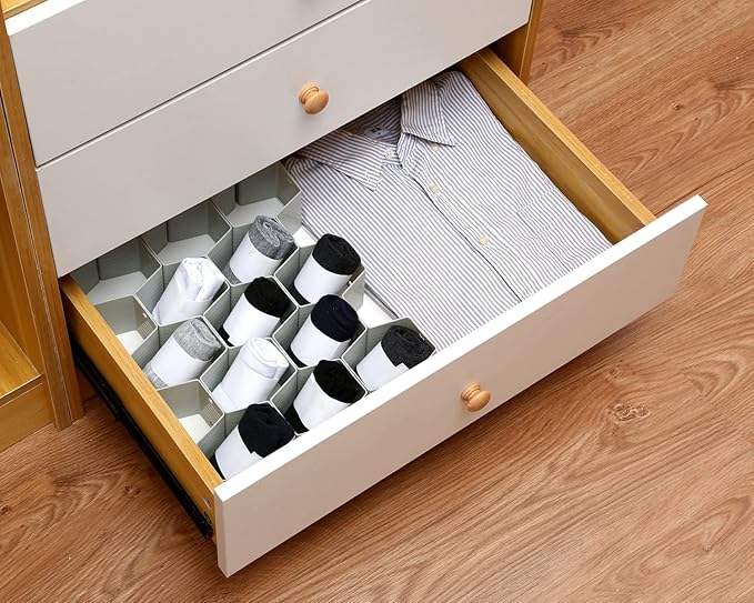 Honeycomb Separator Adjustable Drawer Organizer Divider for Underwear Belt-Scarf Socks Organizer (Grey)