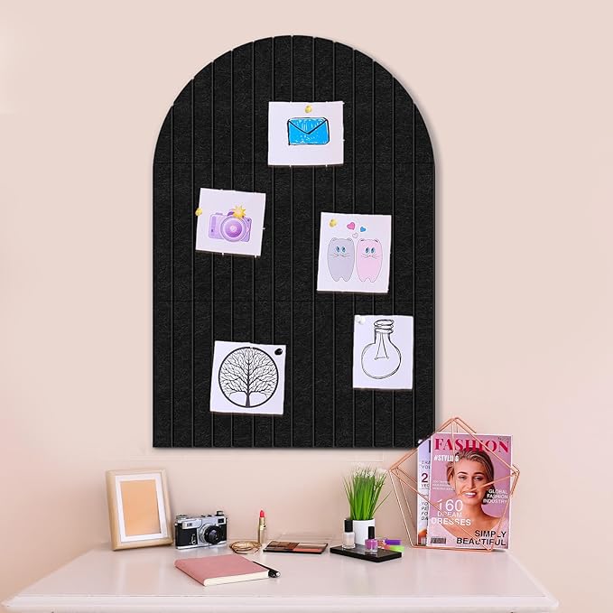 Large Cork Board for Wall & Office Decor, 36" x 24" Arched Felt Bulletin Board Pin Board Vision Board with 30 Pins – 6 Customizable Wall Tiles for Office Home Bedroom, Photo & Picture Display