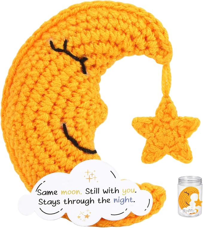 Positive Moon, Emotional Support Crochet Doll, Handmade Knitted Gift, Night Decor Gifts for Women, Long Distance Relationship Gifts for Friend, Couple, Girlfriend, Birthday