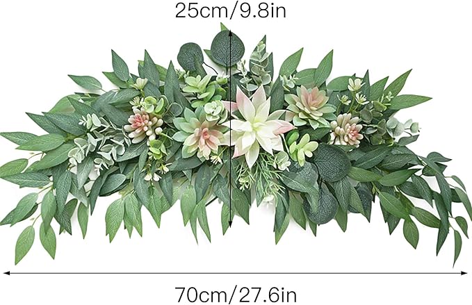 WYSRJ 28inch Artificial Succulents Swag Decorative Swag with Eucalyptus Leaves and Succulents Greenery Swag Farmhouse Wedding Arch Flowers for Indoor Outdoor Party Decoration