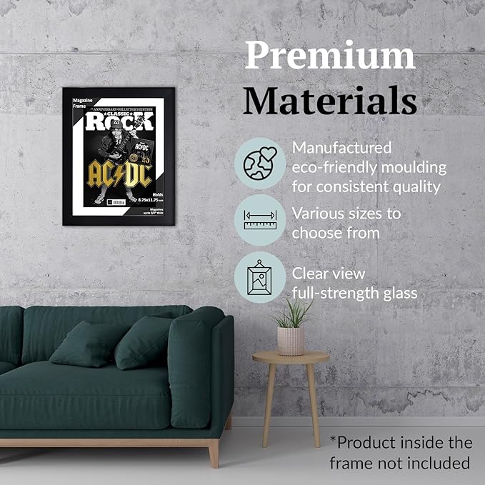 Creative Picture Frames 8.75 x 11.75 Magazine Frame with Full-Strength Glass, Holds Up To A 1/4" Thick Media with Installed Hangers for Easy Mounting, 11x14 Black Frame with White Mat