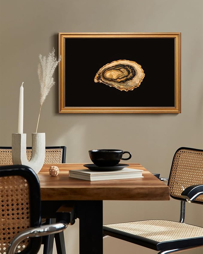 VIYYIEA Vintage Gold Framed Wall Art for Living Room, Oyster Canvas Prints Home Decor, Oil Painting Picture, Bedroom Wall Decor Gifts for Friends or Family -【Oyster】-(24L x 16W)