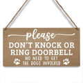 JXREQ Don't Knock or Ring Doorbell Sign for Front Door Dog Warning Sign for Gate Fence Yard Home Decor, Beware of Dog Sign Wall Pediments, Dogs Signs Gifts, 12x8 Inch, (Light Brown)